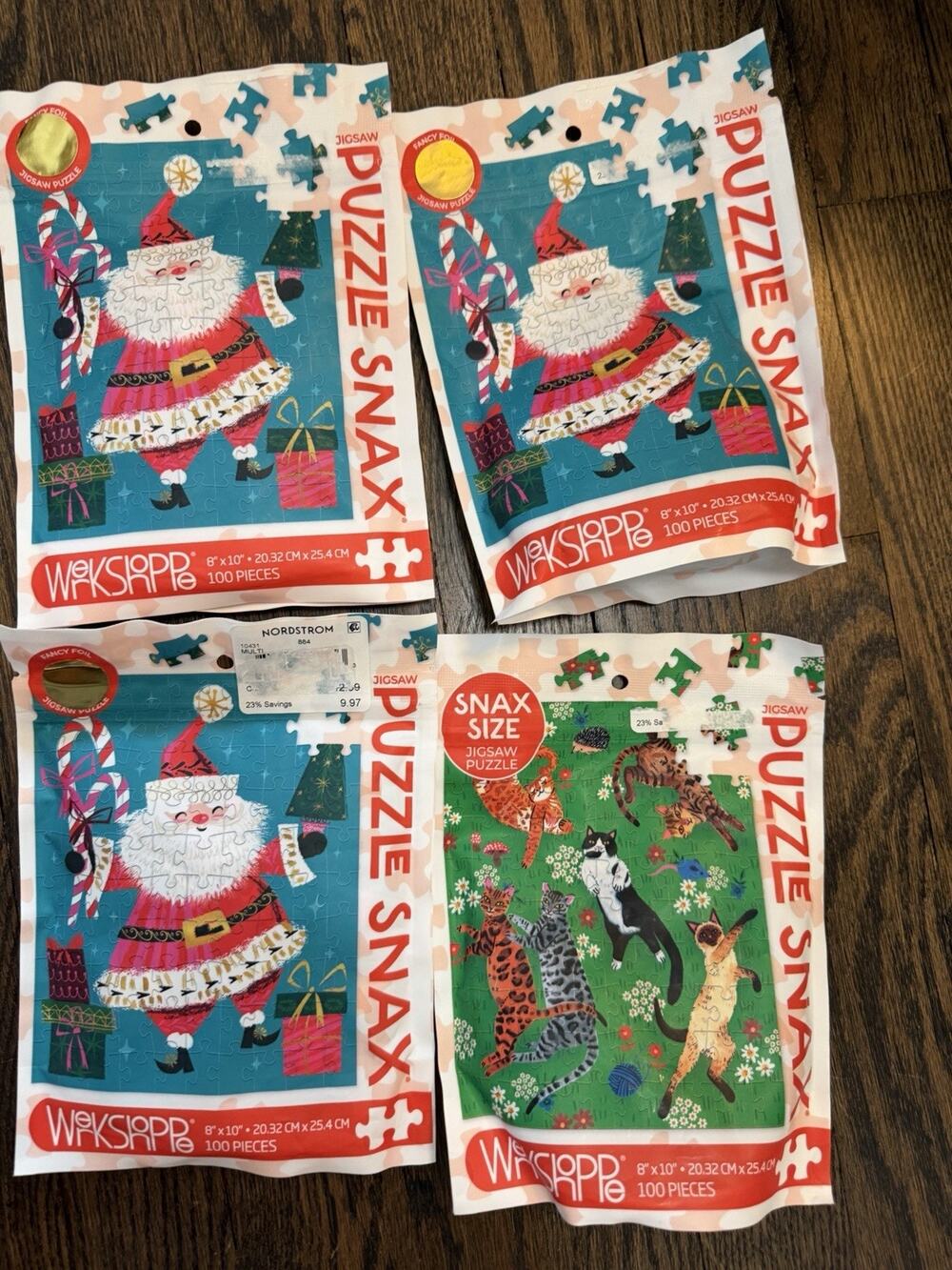 Werkshoppe 4 Jigsaw Puzzles Snax 100 Pcs SANTA TIME CAT NAP New Sealed